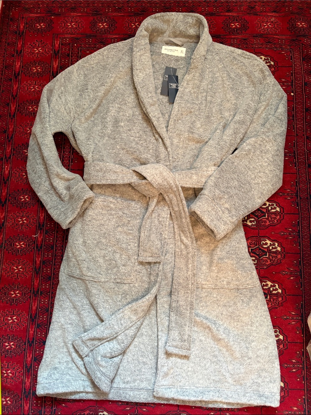 Albercrombie Fitch Shawl-Collar Cozy plush Robe Heather Gray NWT M/L